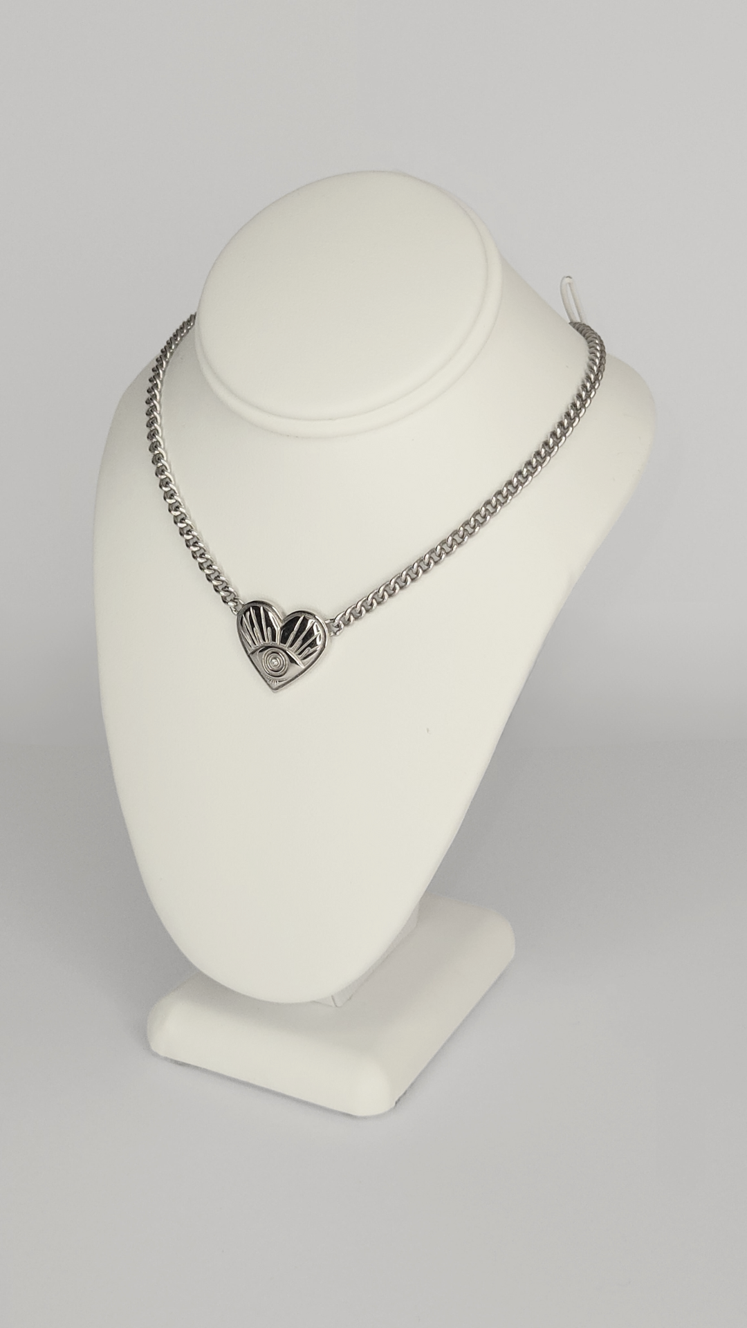 Evil Eye Heart Necklace Silver