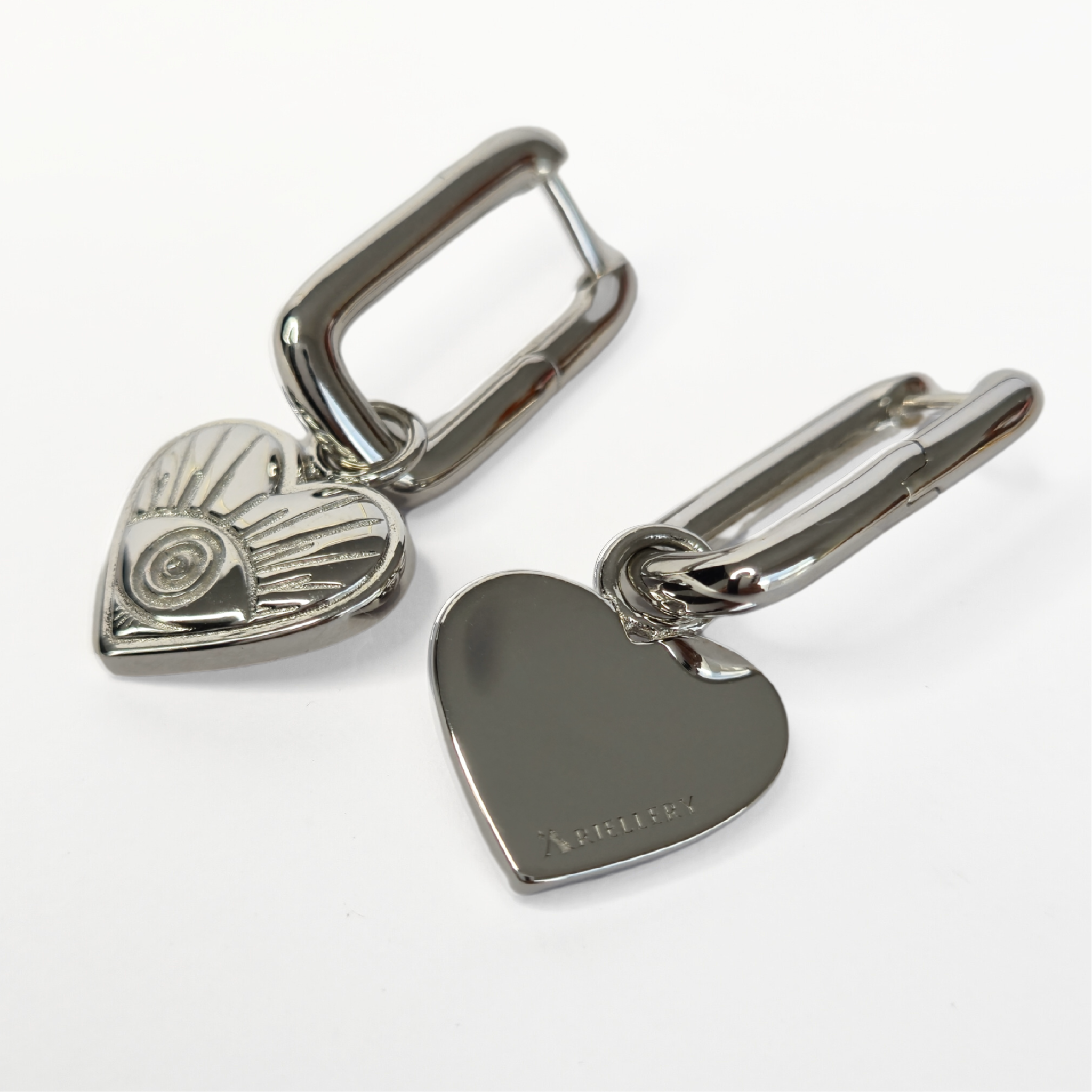 Evil Eye Heart Charm Hoop Earring Silver