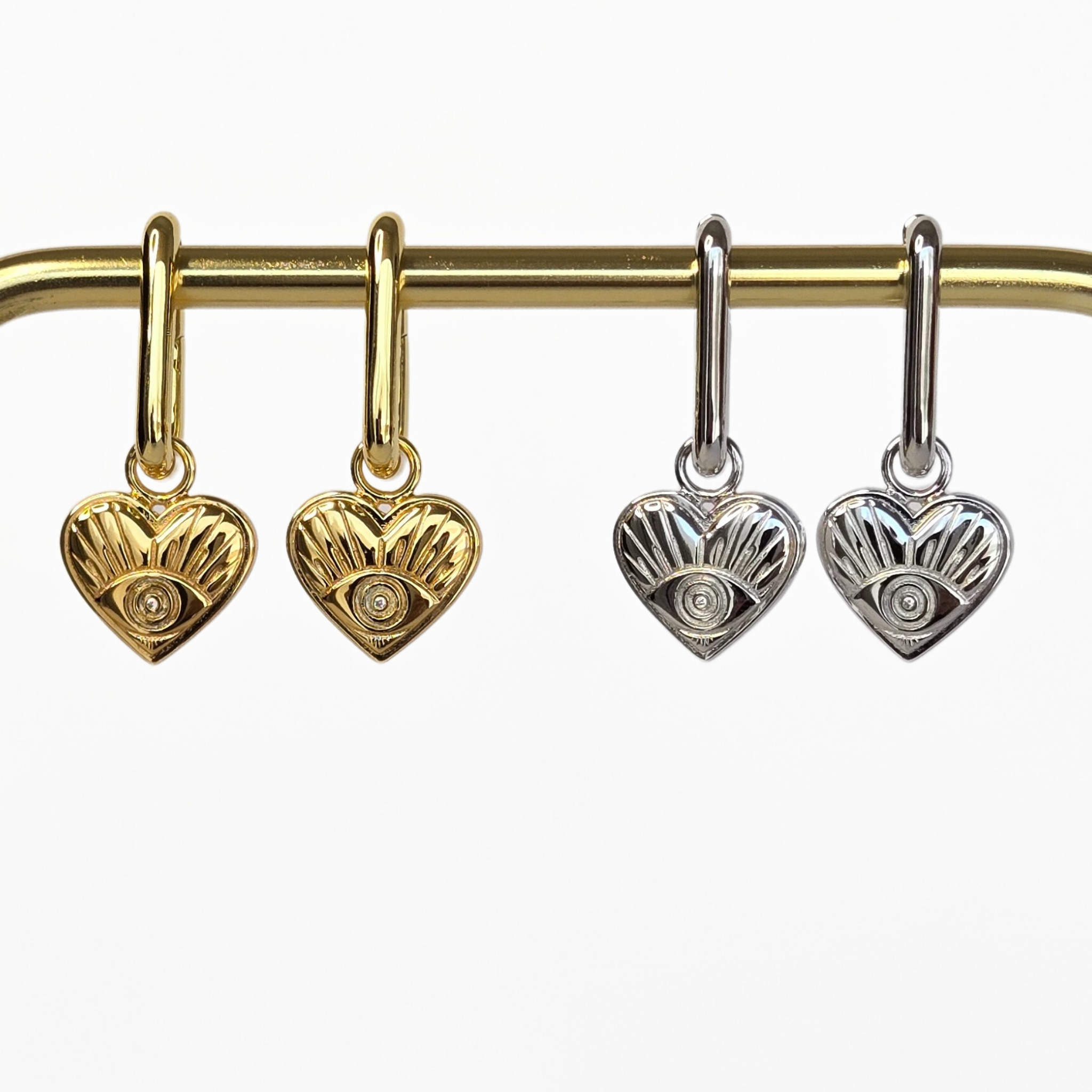 Evil Eye Heart Charm Hoop Earring Silver