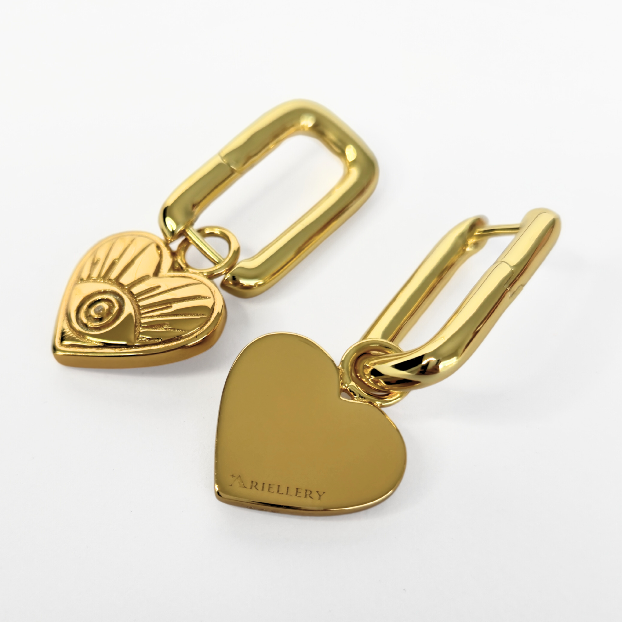 Evil Eye Heart Charm Hoop Earring Gold