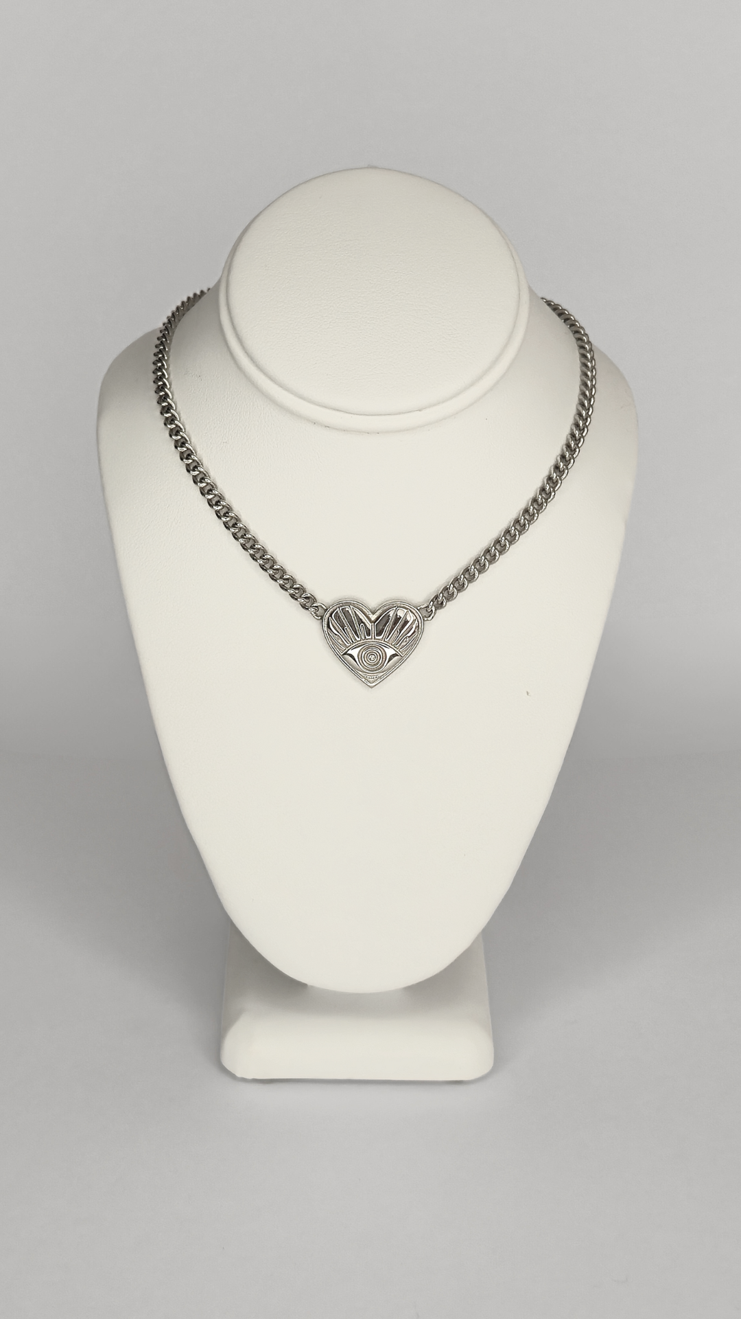 Evil Eye Heart Necklace Silver