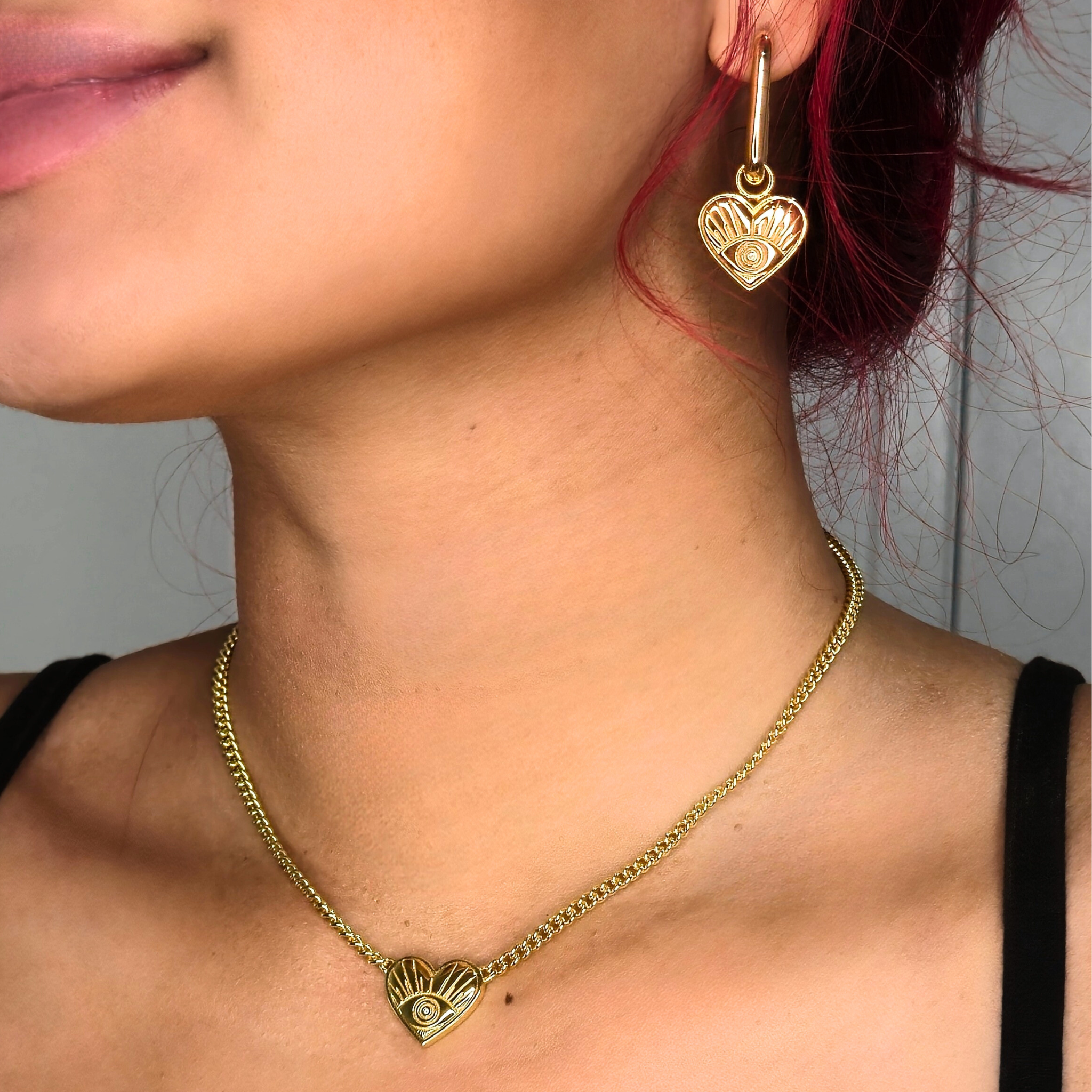 Evil Eye Heart Necklace Gold